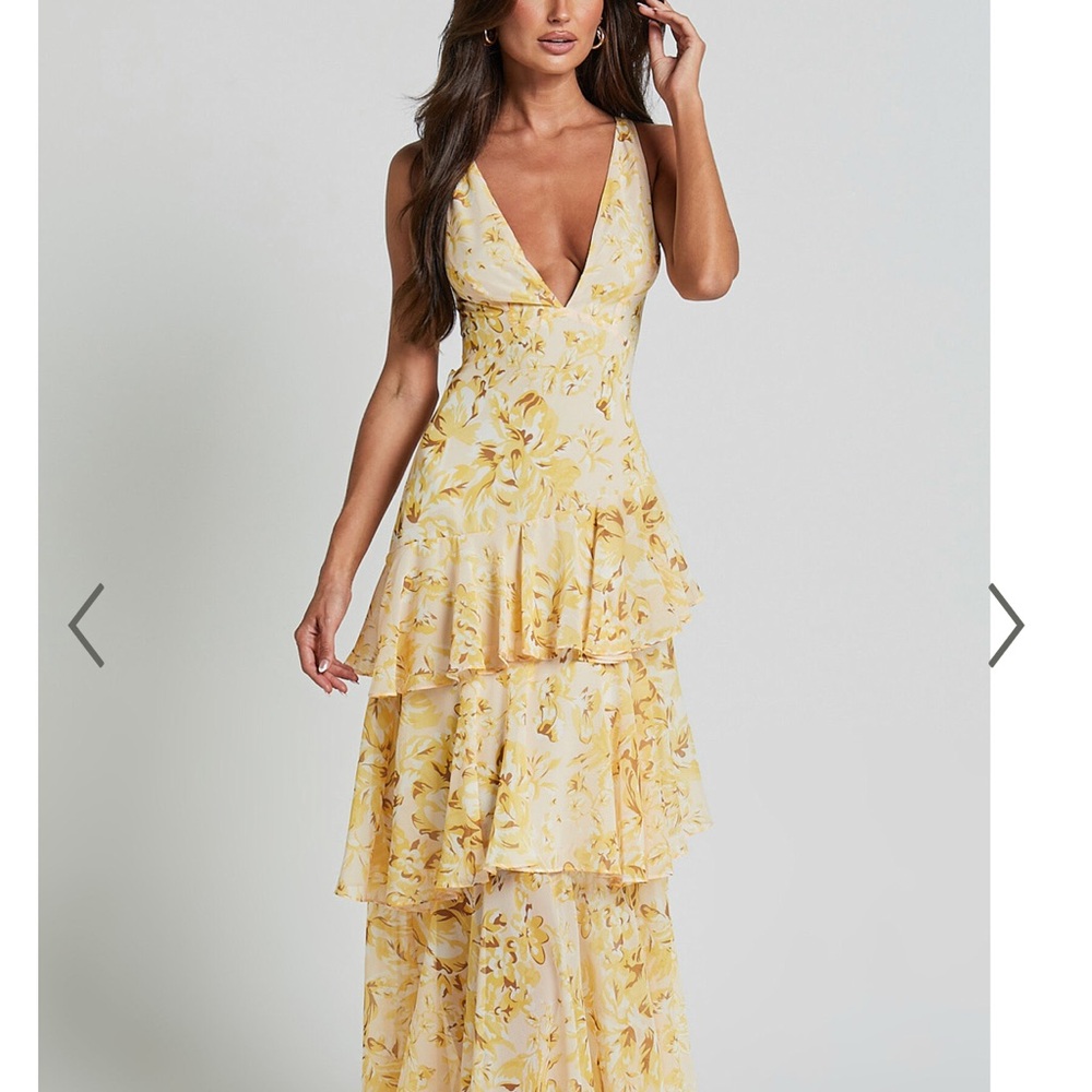 Beryl Midi Dress - Deep V neck sleeveless layered dress in floral